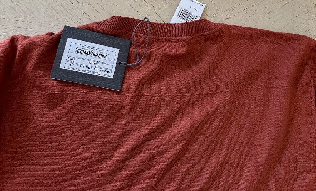 NWT $1095 Ermenegildo Zegna Knitwear Crewneck Sweater Orange 48 Eu/S Italy