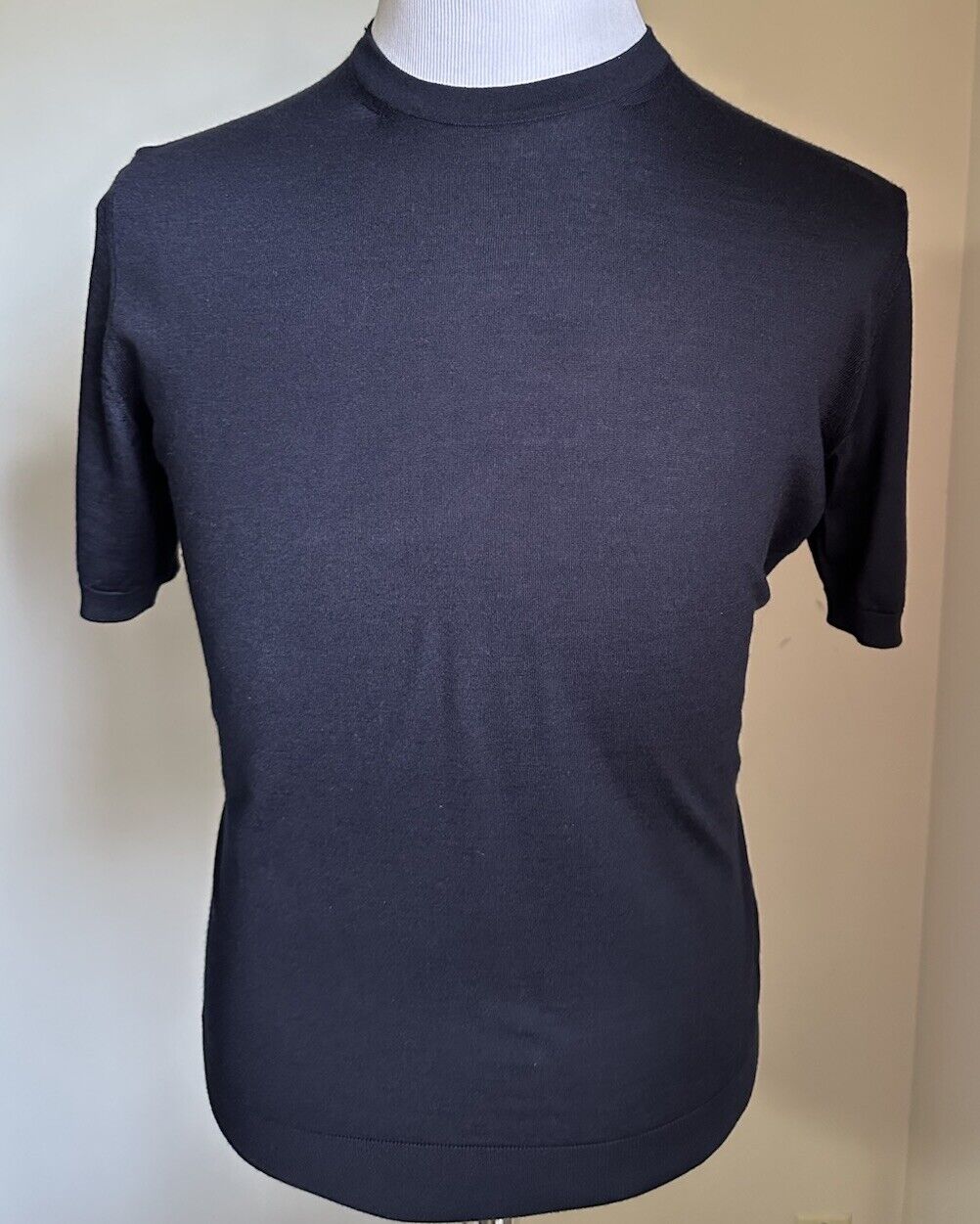 NWT $1195 Ermenegildo Zegna Short Sleeve Crewneck Knit Shirt Navy 48 Eu/S Italy