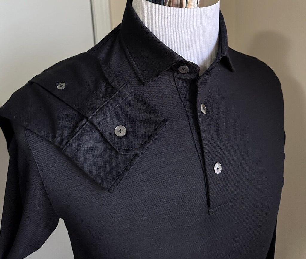 ZEGNA Long Sleeve Wool Polo Shirt Black Size XL New $825