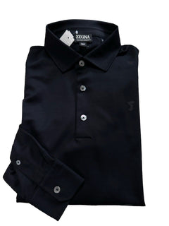 ZEGNA Long Sleeve Wool Polo Shirt Black Size XL New $825