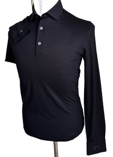ZEGNA Long Sleeve Wool Polo Shirt Black Size XL New $825