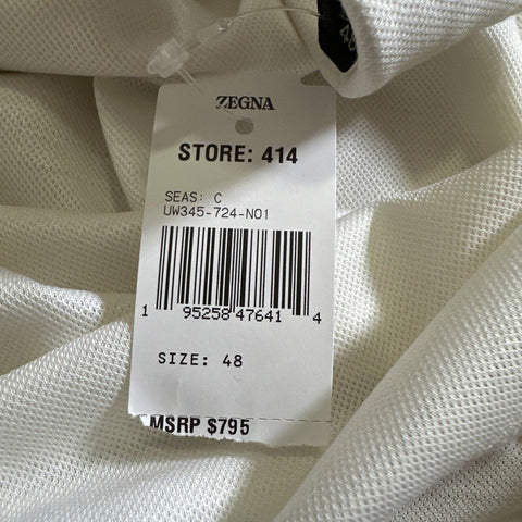 Ermenegildo Zegna Short Sleeve Wool Polo Shirt White Size 48 Eu/S New $795