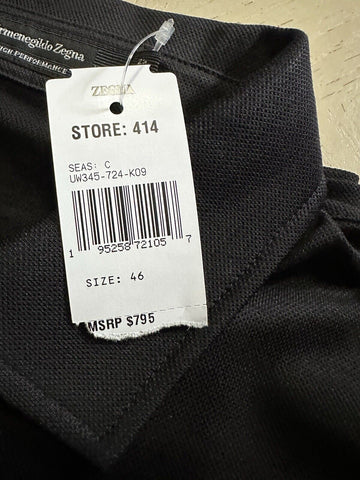 Ermenegildo Zegna Short Sleeve Wool Polo Shirt Black Size 46 Eu/XS New $795