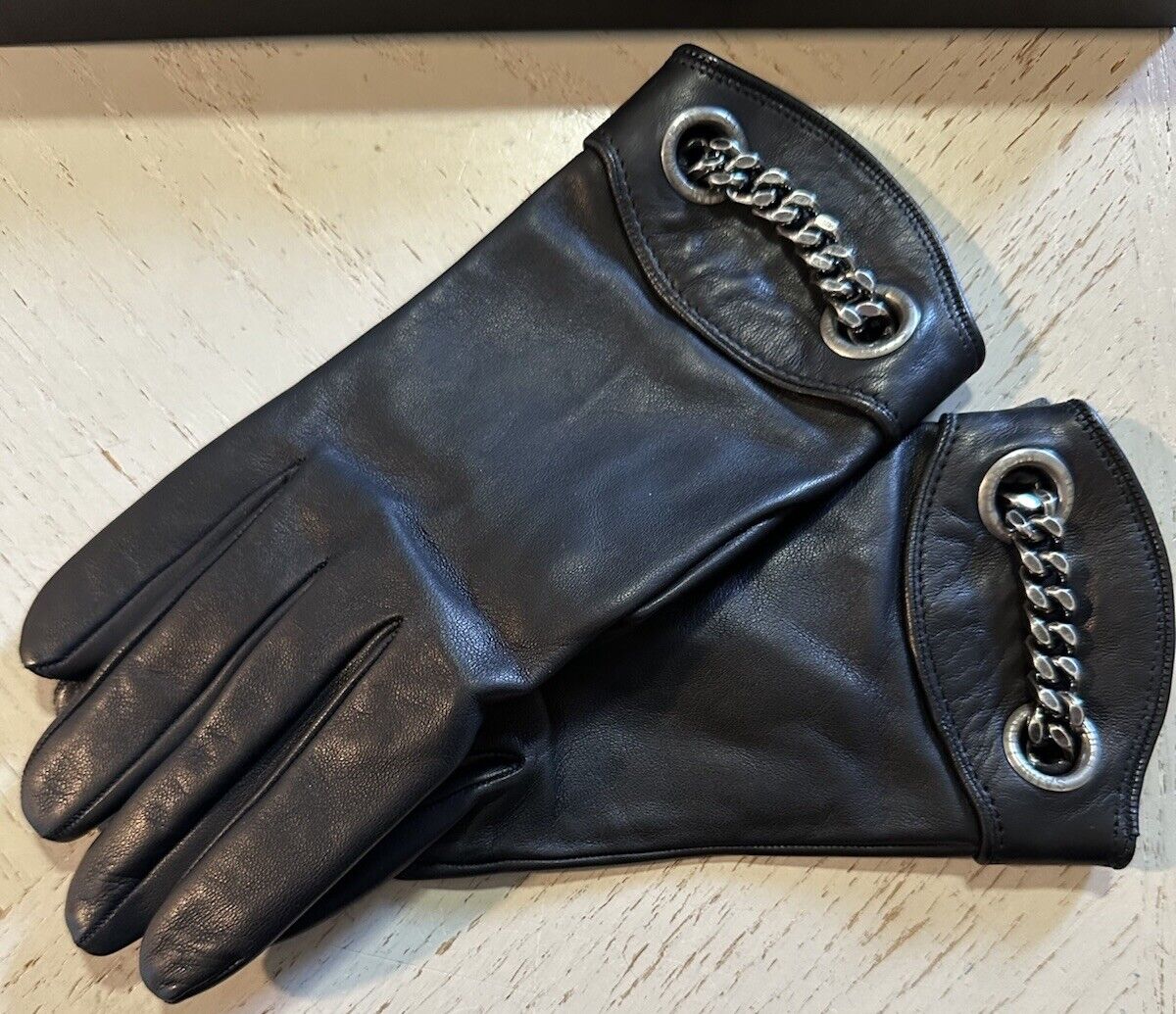 Saint Lauren Women Soft Leather Gloves Black Size 7.5/M New $795