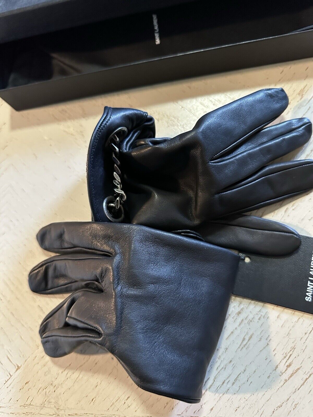 Saint Lauren Women Soft Leather Gloves Black Size 7.5/M New $795