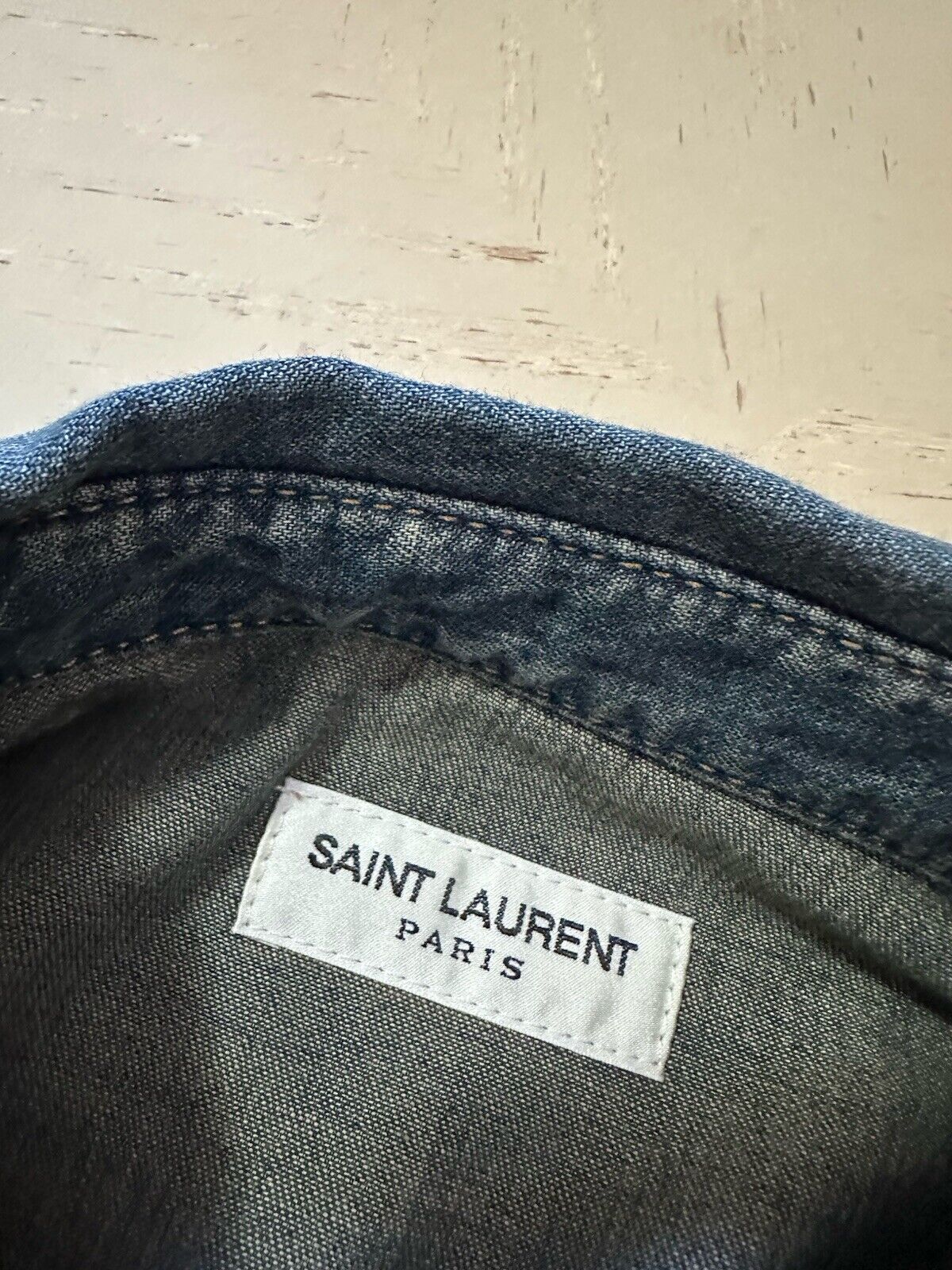 Saint Laurent Men Western Jeans Shirt Blue Size XL New Italy