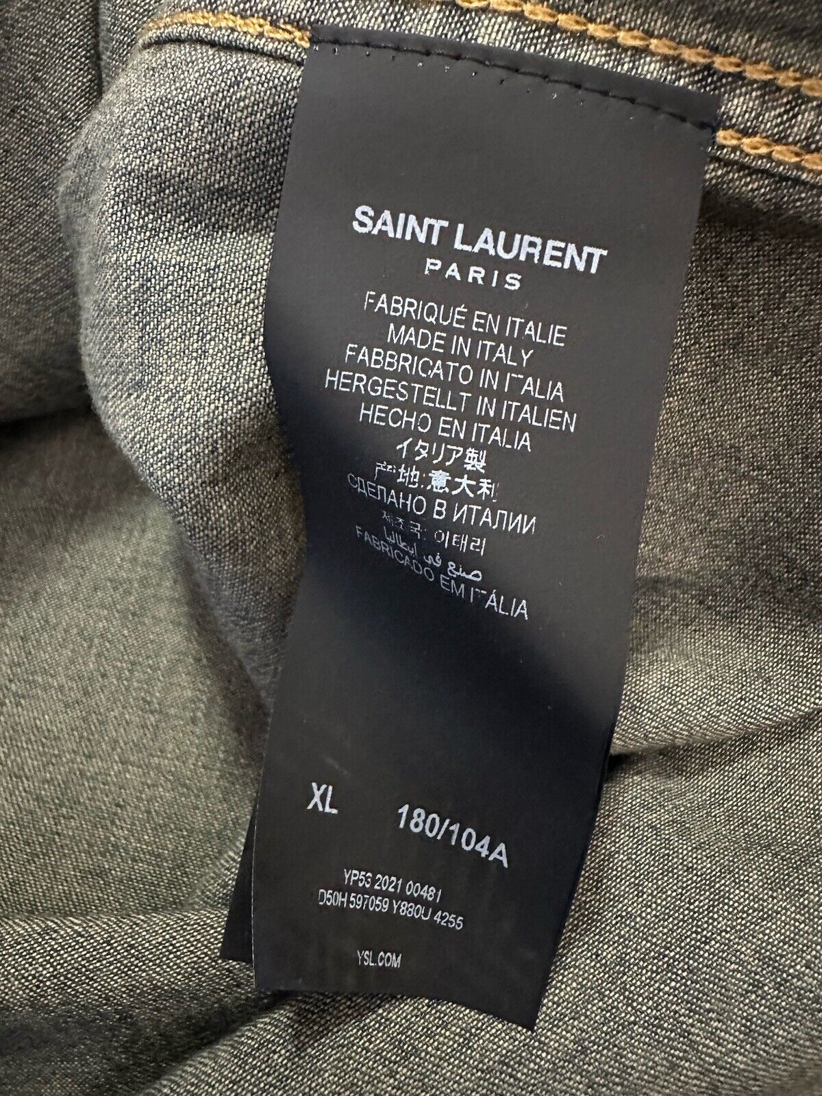 Saint Laurent Men Western Jeans Shirt Blue Size XL New Italy