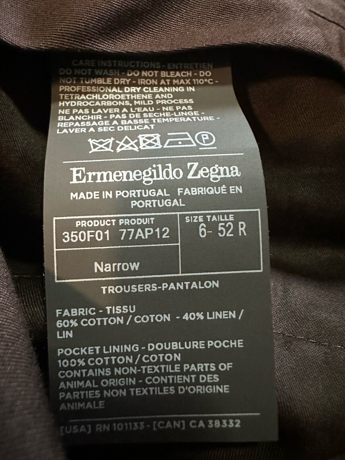 Ermenegildo Zegna Cotton/Linen Dress Pants Brown 36 US ( 52 Eu ) New $945