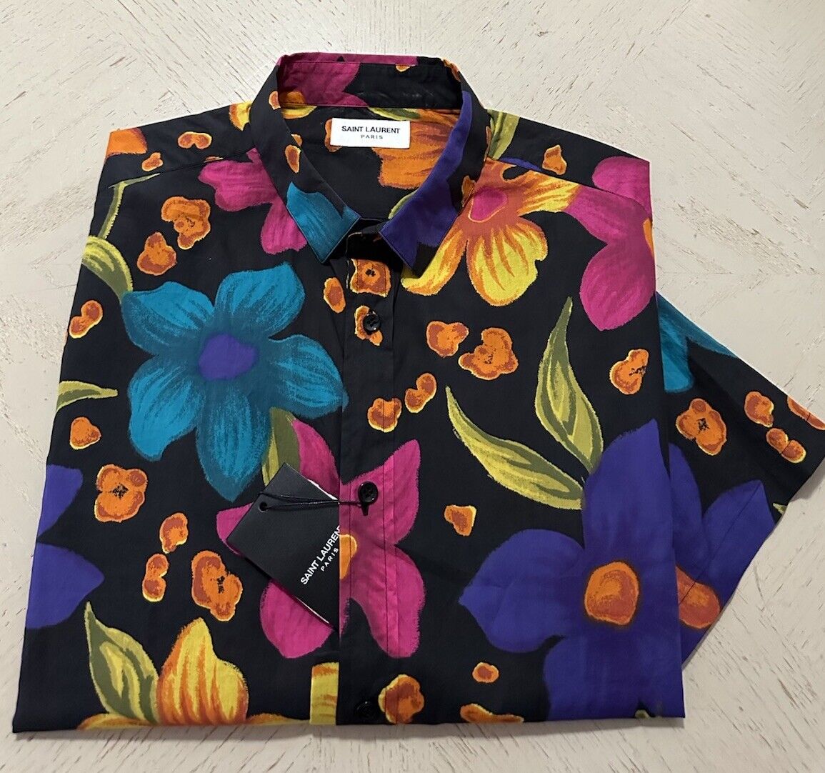 Saint Laurent Men Short Sleeve Shirt Multicolor 40/L New $1090 Italy