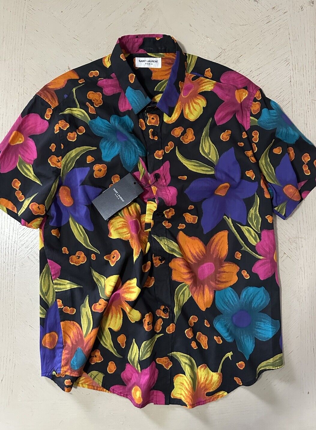 Saint Laurent Men Short Sleeve Shirt Multicolor 40/L New $1090 Italy