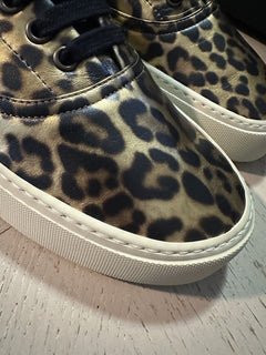 NIB Saint Laurent Men Leather Leopard Pr. Sneakers  Black/Gold 8 US/41 E 689072