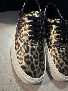 NIB Saint Laurent Men Leather Leopard Pr. Sneakers  Black/Gold 8 US/41 E 689072