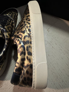 NIB Saint Laurent Men Leather Leopard Pr. Sneakers  Black/Gold 8 US/41 E 689072