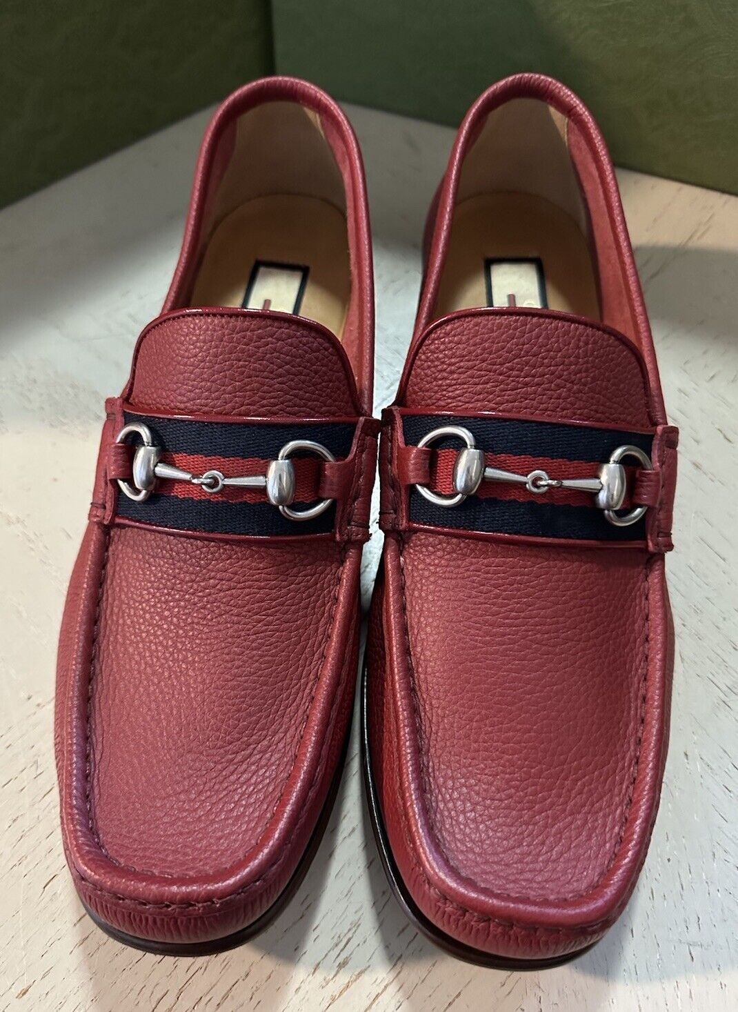 Gucci Mens Leather Moccasin Loafers Shoes Red 10 US/9 UK New 673819