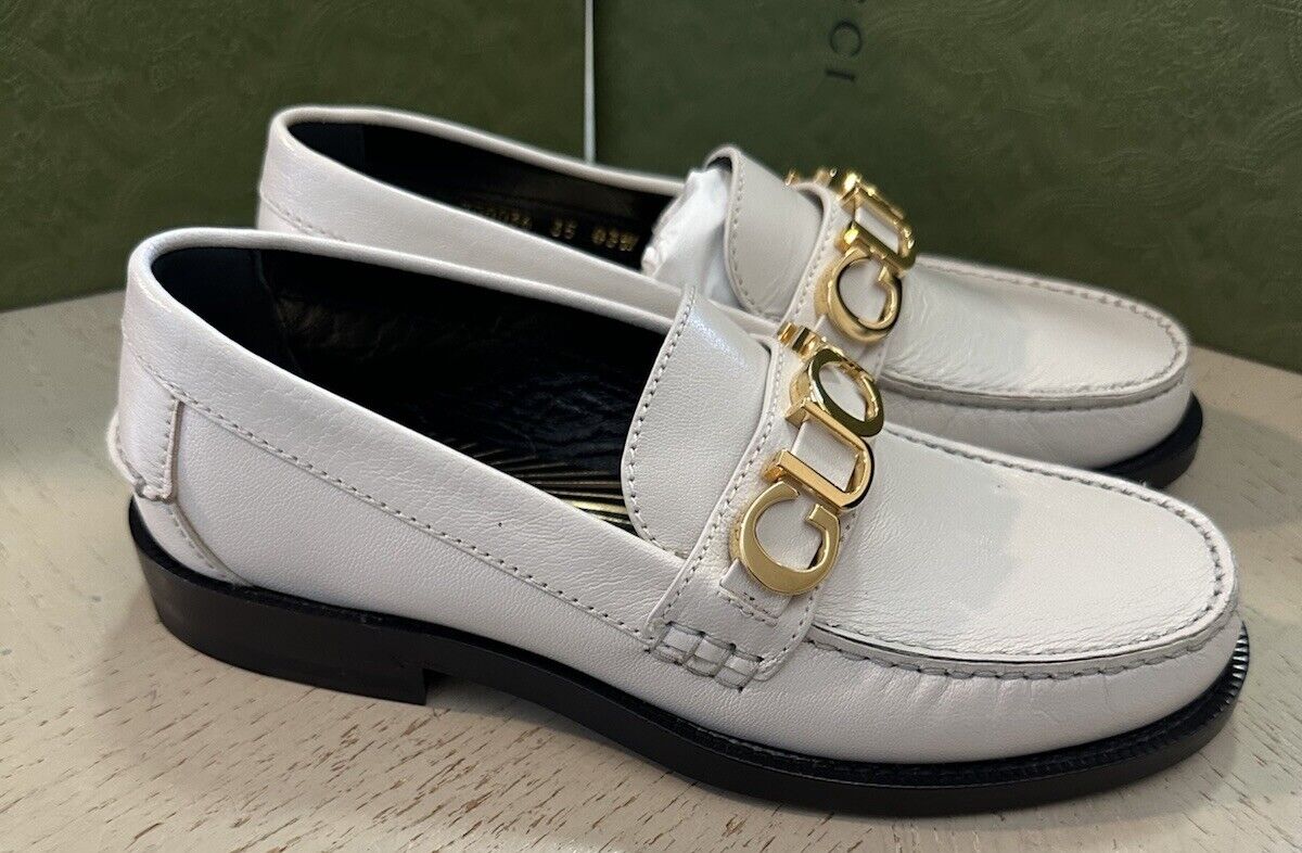 Gucci Women Logo Gucci Loafers Shoes Mystic White 5 US/35 Eu New 700036