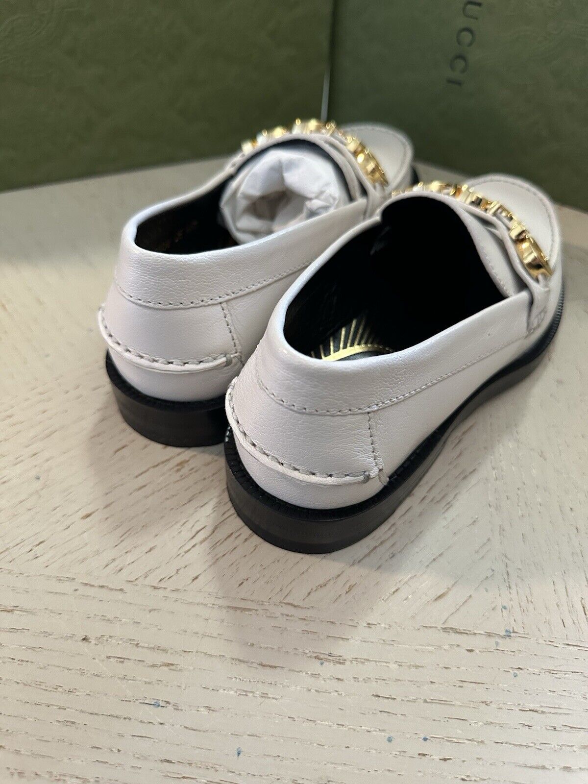 Gucci Women Logo Gucci Loafers Shoes Mystic White 5 US/35 Eu New 700036