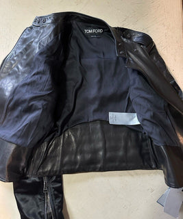 New $7000 TOM FORD Women Leather/Viscose Jacket Black 4 US ( 40 It ) Italy
