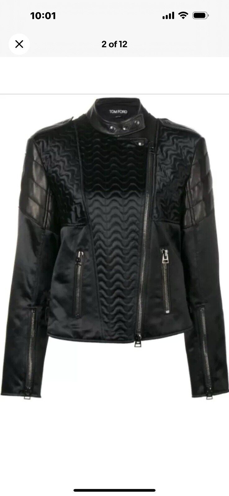 New S7000 TOM FORD Women Leather/Viscose Biker Jacket Black 4 US ( 40 It ) Italy