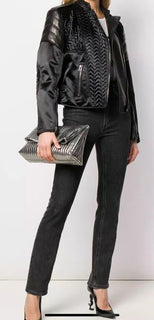 New $7000 TOM FORD Women Leather/Viscose Jacket Black 4 US ( 40 It ) Italy