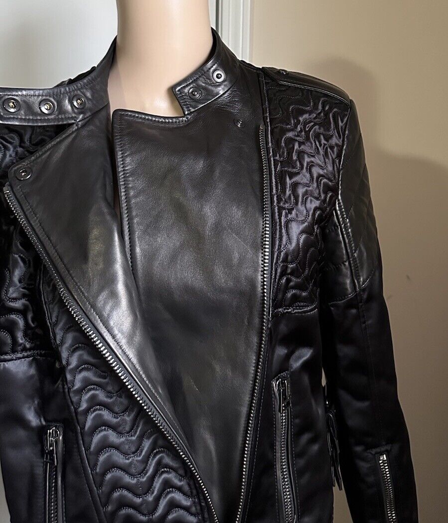 New S7000 TOM FORD Women Leather/Viscose Biker Jacket Black 4 US ( 40 It ) Italy