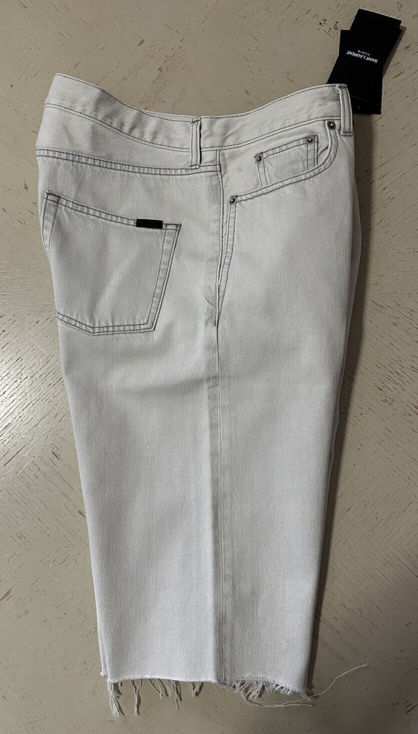 NWT $890 Saint Laurent Men High Rise Jeans Short Pants Grey/wh 32 (Measured 34 )