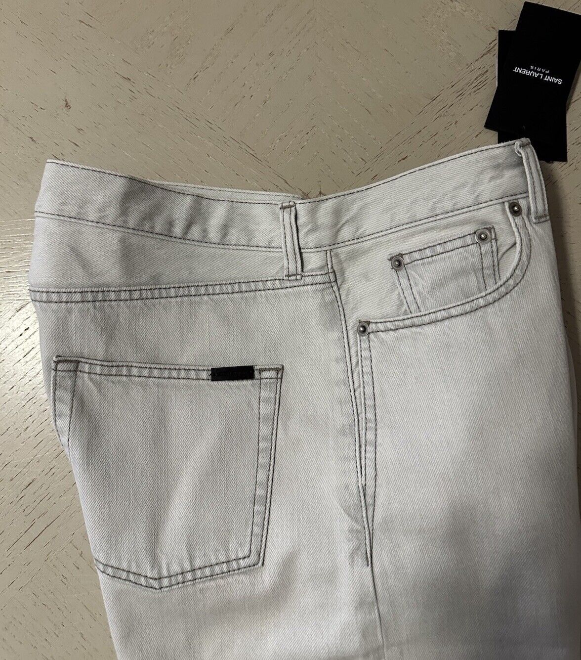 NWT $890 Saint Laurent Men High Rise Jeans Short Pants Grey/wh 32 (Measured 34 )