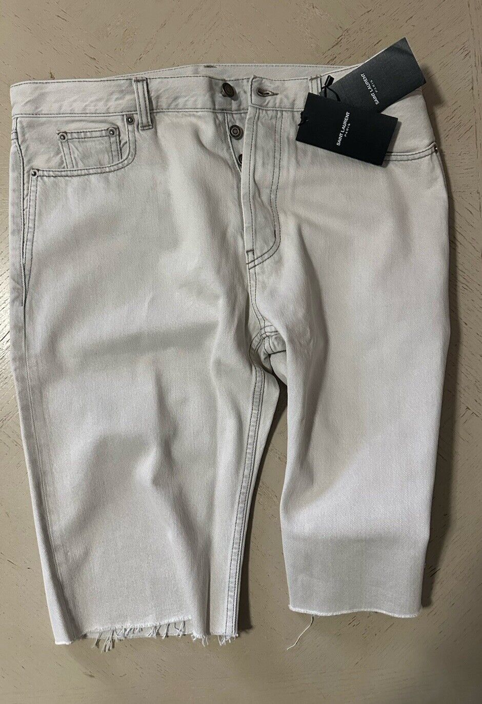 NWT $890 Saint Laurent Men High Rise Jeans Short Pants Grey/wh 32 (Measured 34 )