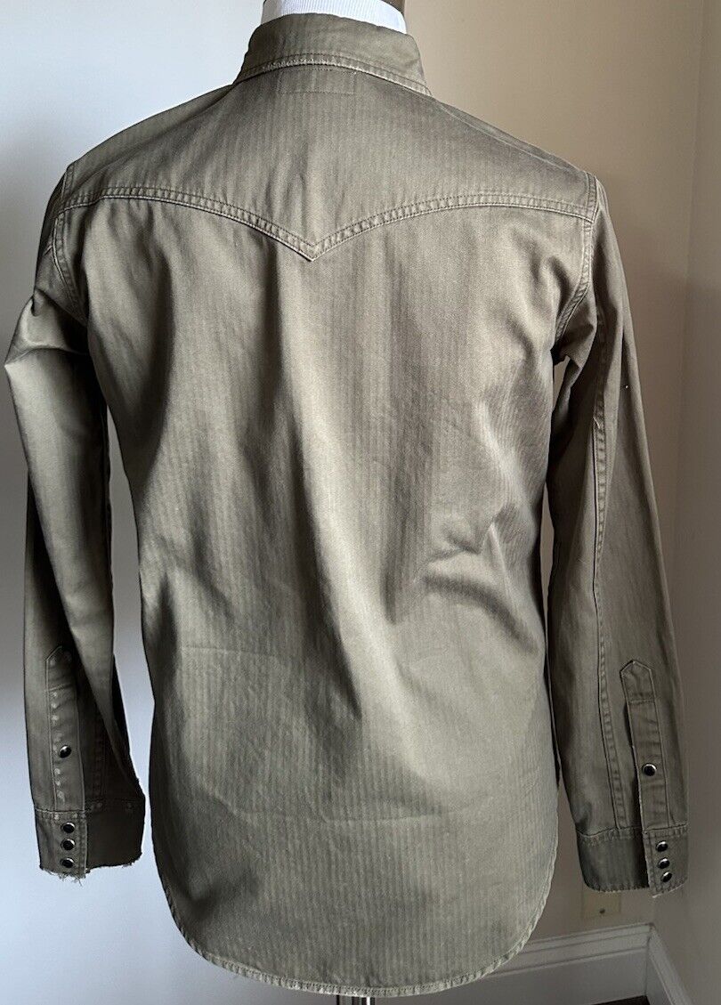 $920 Saint Laurent distressed western shirt in khaki stonewashed denim Size M