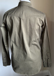 $920 Saint Laurent distressed western shirt in khaki stonewashed denim Size M