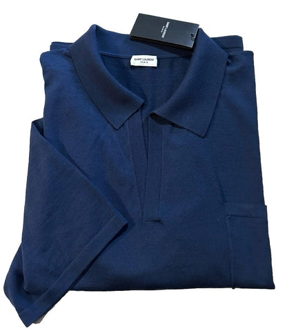 Saint Laurent Men Short Sleeve Wool Polo Shirt Blue XXL New $1290 Italy