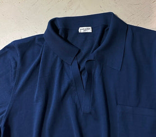 Saint Laurent Men Short Sleeve Wool Polo Shirt Blue XXL New $1290 Italy