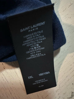 Saint Laurent Men Short Sleeve Wool Polo Shirt Blue XXL New $1290 Italy