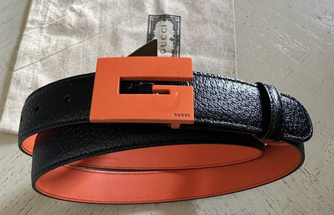 Gucci Mens Leather Belt Black/Orange 100/40 New $690 709974