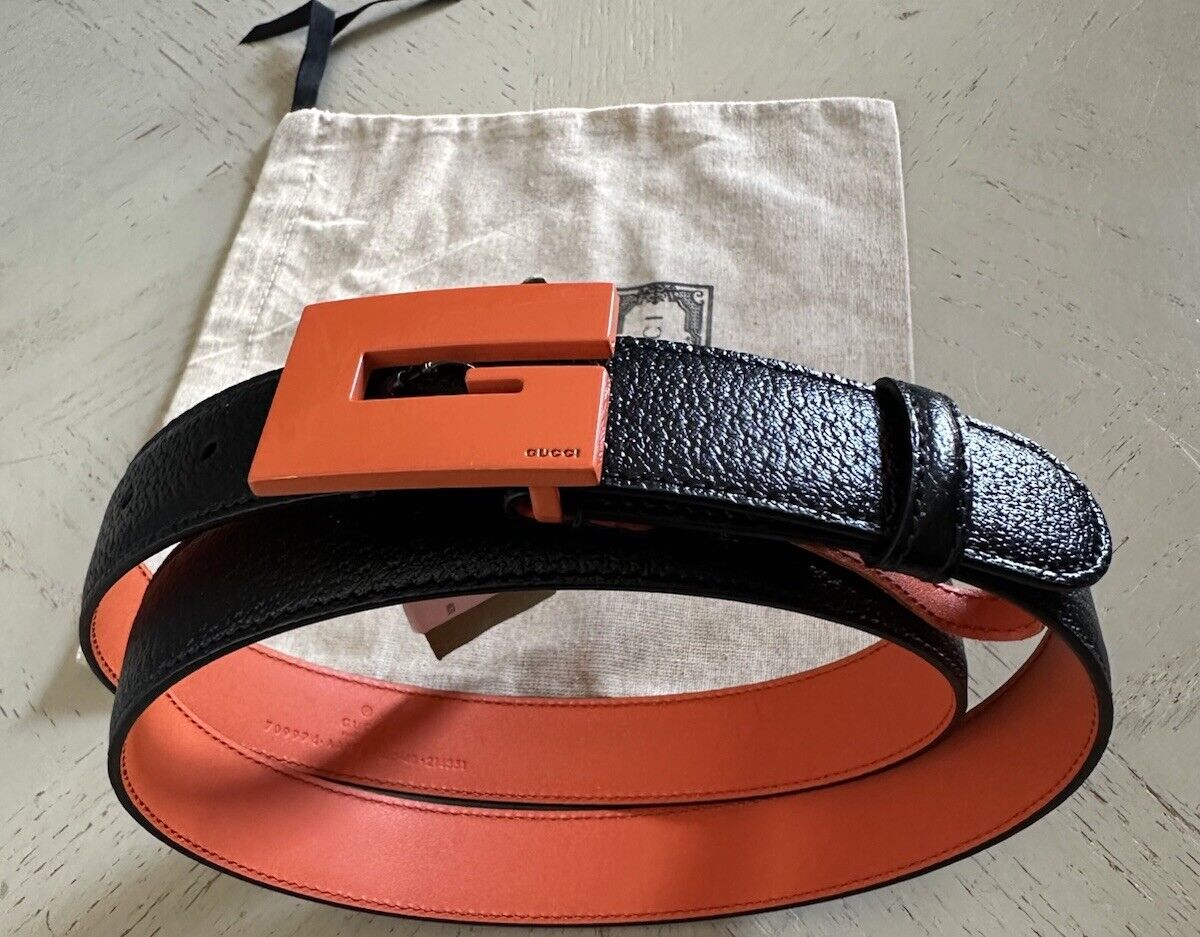 Gucci Mens Leather Belt Black/Orange 100/40 New $690 709974