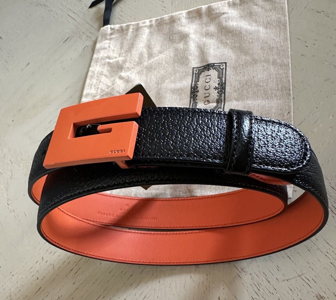 Gucci Mens Leather Belt Black/Orange 100/40 New $690 709974