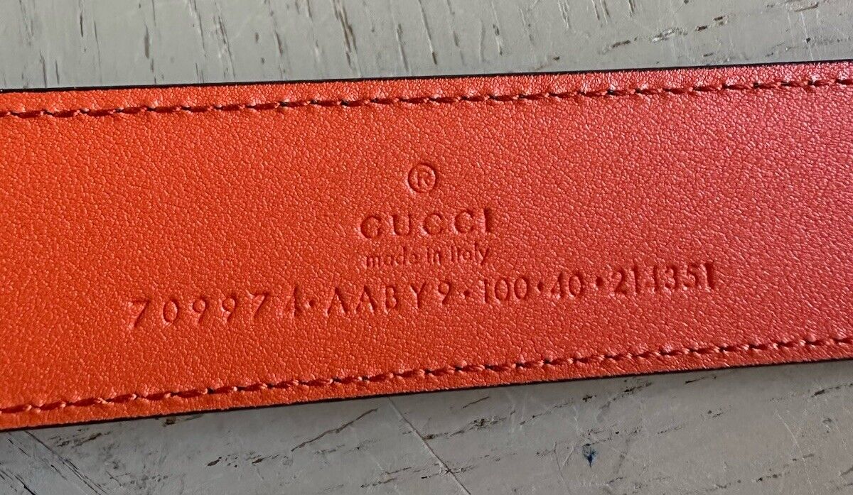 Gucci Mens Leather Belt Black/Orange 100/40 New $690 709974