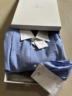 Brunello Cucinelli Men Slim Fit Pintuck Shirt Sky Blue M New $945