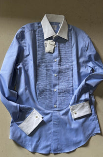 Brunello Cucinelli Men Slim Fit Pintuck Shirt Sky Blue M New $945