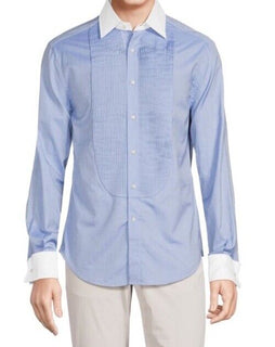 Brunello Cucinelli Men Slim Fit Pintuck Shirt Sky Blue M New $945