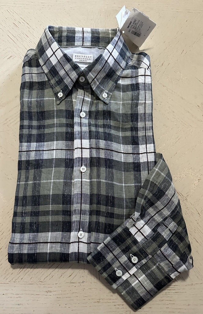 NWT $845 Brunello Cucinelli Men Linen Shirt Basic Fit Multicolor XXL
