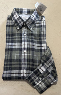 NWT $845 Brunello Cucinelli Men Linen Shirt Basic Fit Multicolor XXL