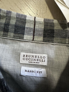 NWT $845 Brunello Cucinelli Men Linen Shirt Basic Fit Multicolor XXL