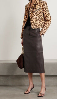 New $6790 Ralph Lauren Purple Label Women Leopard Print Fur Biker Jacket 4/40