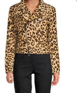 New $6790 Ralph Lauren Purple Label Women Leopard Print Fur Biker Jacket 4/40