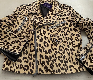 New $6790 Ralph Lauren Purple Label Women Leopard Print Fur Biker Jacket 4/40