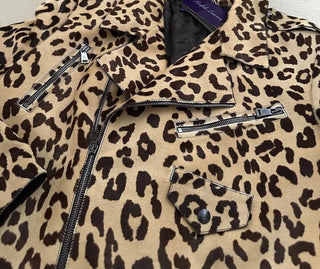 New $6790 Ralph Lauren Purple Label Women Leopard Print Fur Biker Jacket 4/40