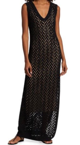 New $4995 Brunello Cucinelli Crochet V-Neck Maxi Dress Black Size M