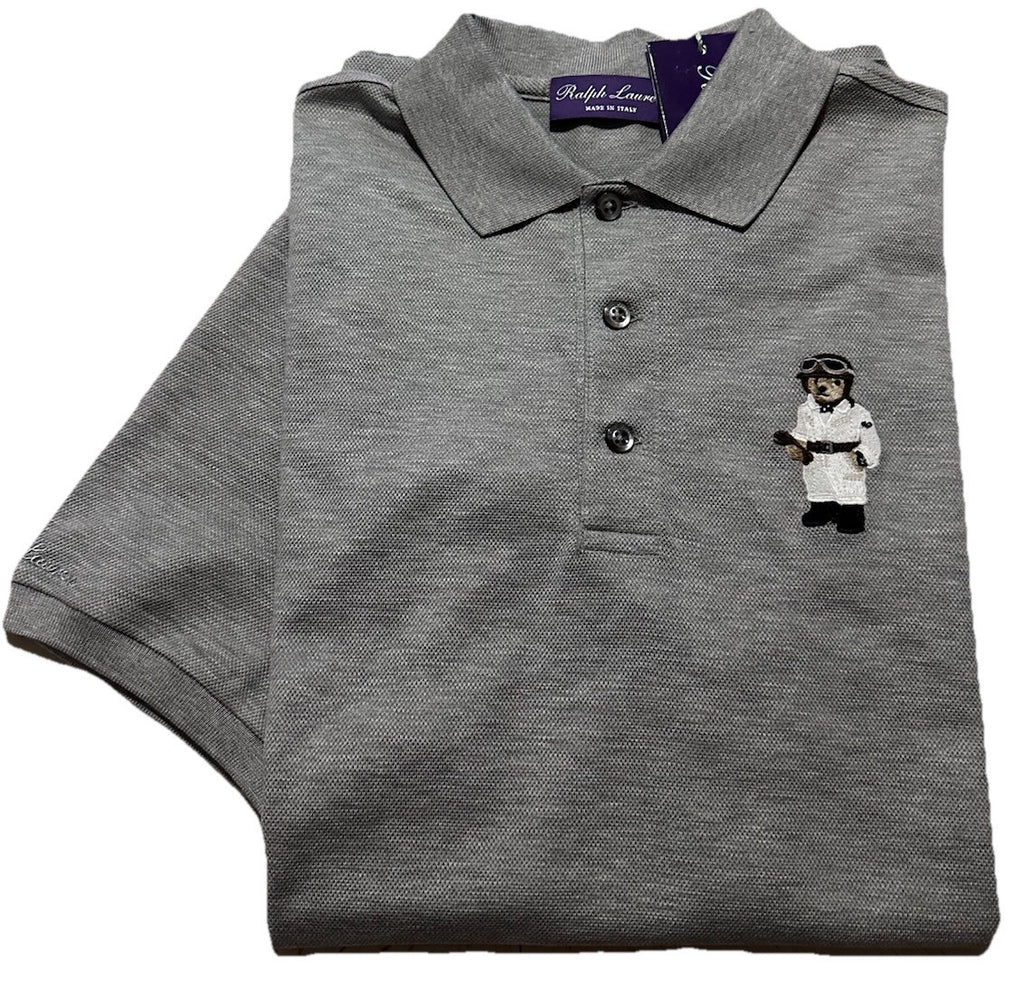 Ralph Lauren Purple Label Men Bear Short Sleeve Polo Shirt Gray M New $495