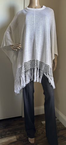 New $4900 Brunello Cucinelli Women Sequin Trim Linen & Silk Poncho White Size L