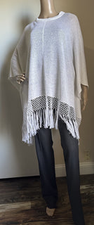 New $4900 Brunello Cucinelli Women Sequin Trim Linen & Silk Poncho White Size L
